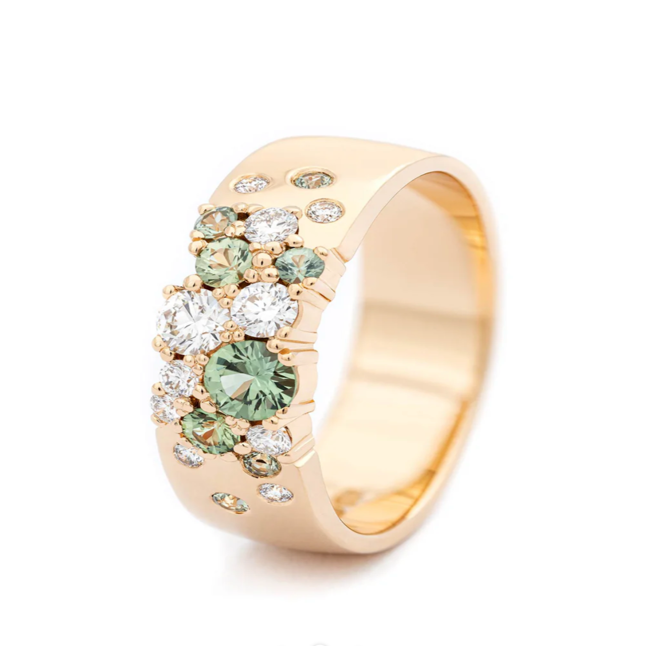 14k Gold Spring Green Lab Diamonds Ring